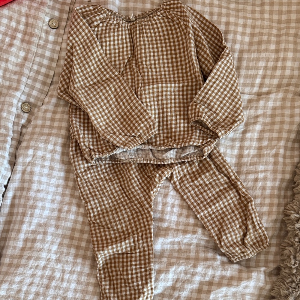 Quincy Mae Brown and White Gingham Kids Matching Set